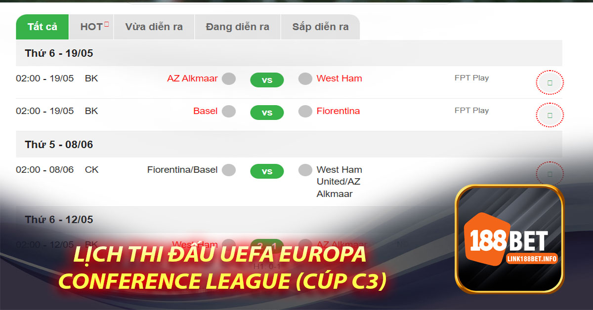 Lịch thi đấu UEFA Europa Conference League (CÚP C3)